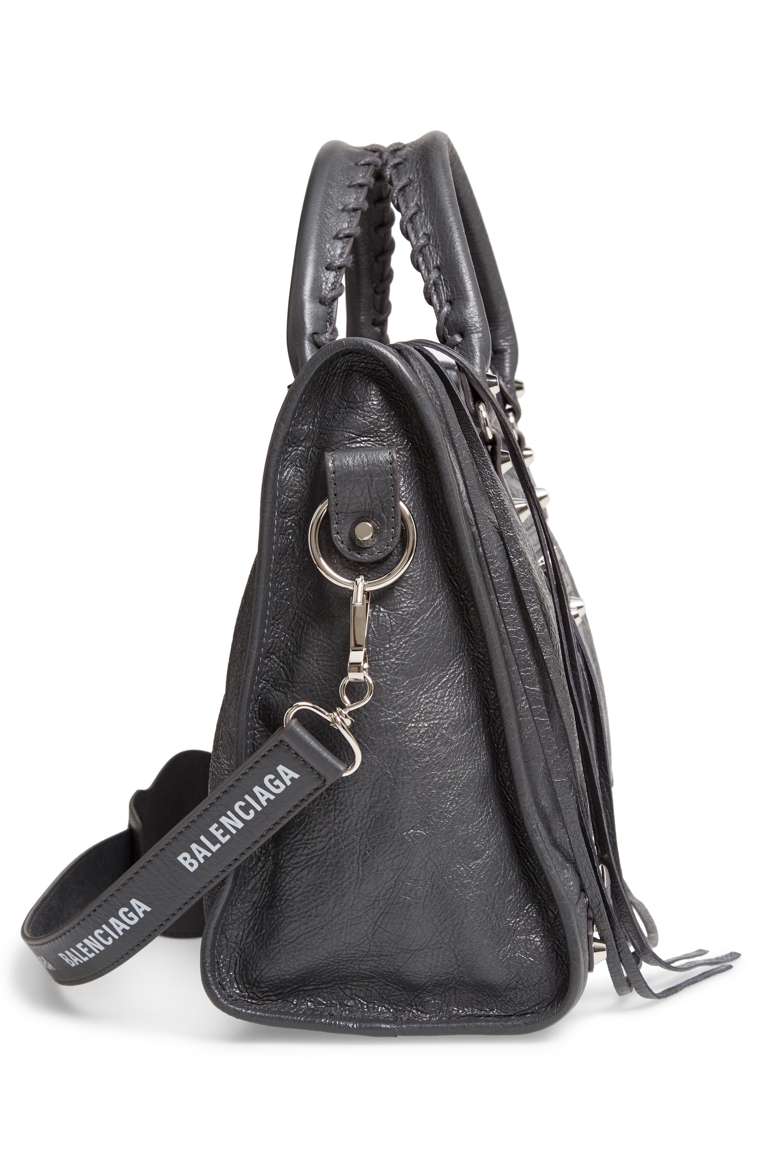 Classic City AJ Logo Strap Leather Tote, Alternate, color, DARK GREY/ WHITE