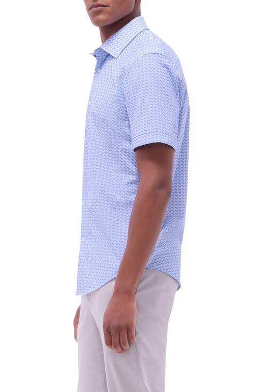 Bugatchi Miles Ooohcotton® Motorcycle Print Short Sleeve Button-up Shirt In Air Blue