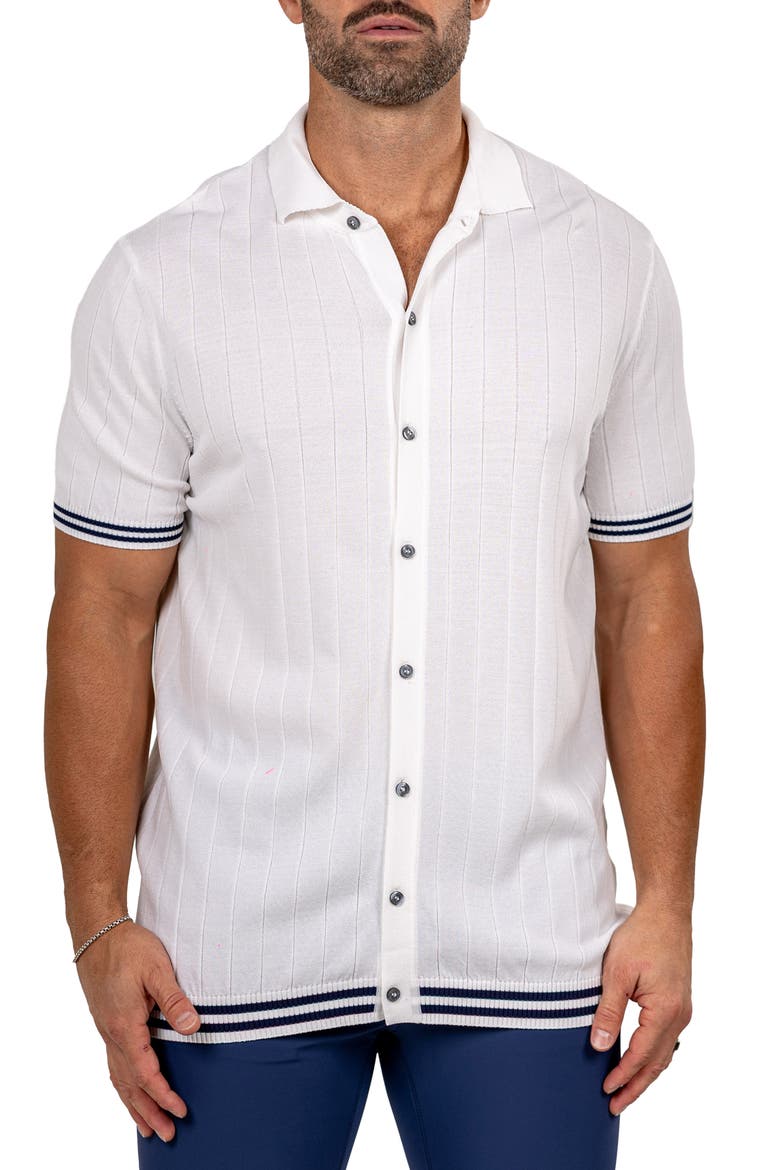 Marthy Knit Short Sleeve Button-Up Shirt, Main, color, WHITE