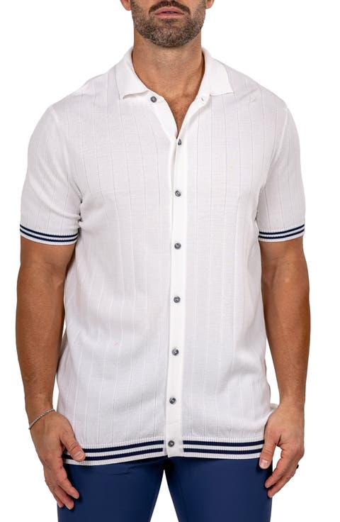 Marthy Knit Short Sleeve Button-Up Shirt