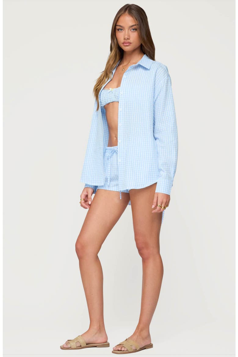 Yaffa Gingham Shorts, Alternate, color, LIGHT-BLUE
