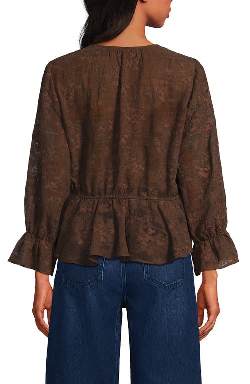 Lands' End Feminine Ruffle Chiffon V Neck Blouse In Brown