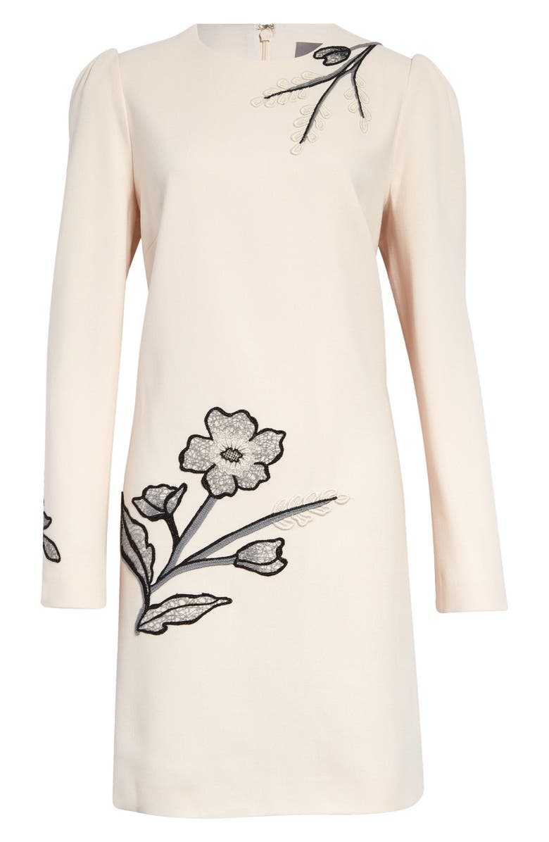 Lela Rose Long Sleeve Floral Embroidered Wool Crepe Tunic Dress, Alternate, color, 