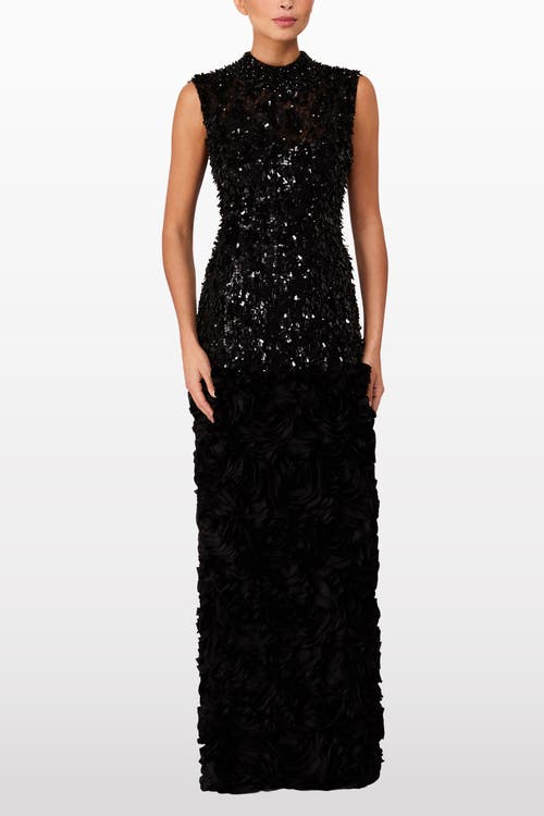 Jenny Packham Julianne Sequin-embellishment Ruffle Maxi Dress In Black