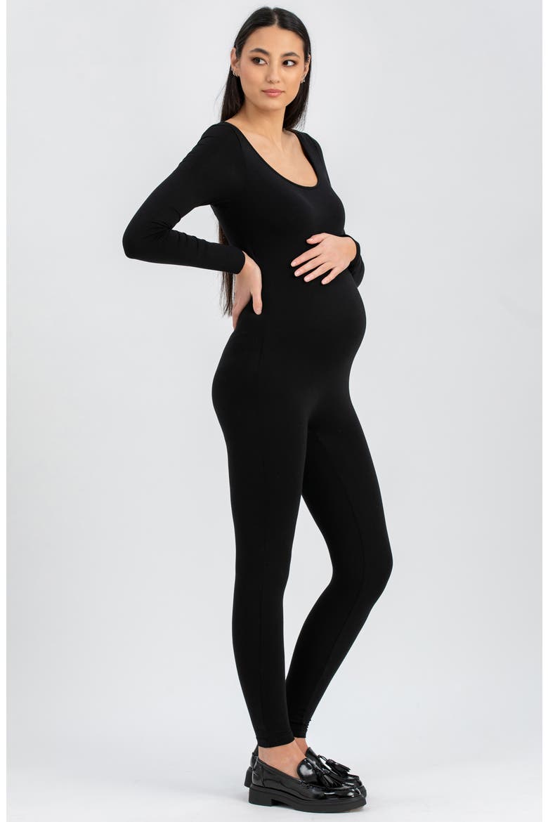 Maddy Long Sleeve Maternity Jumpsuit, Alternate, color, BLACK