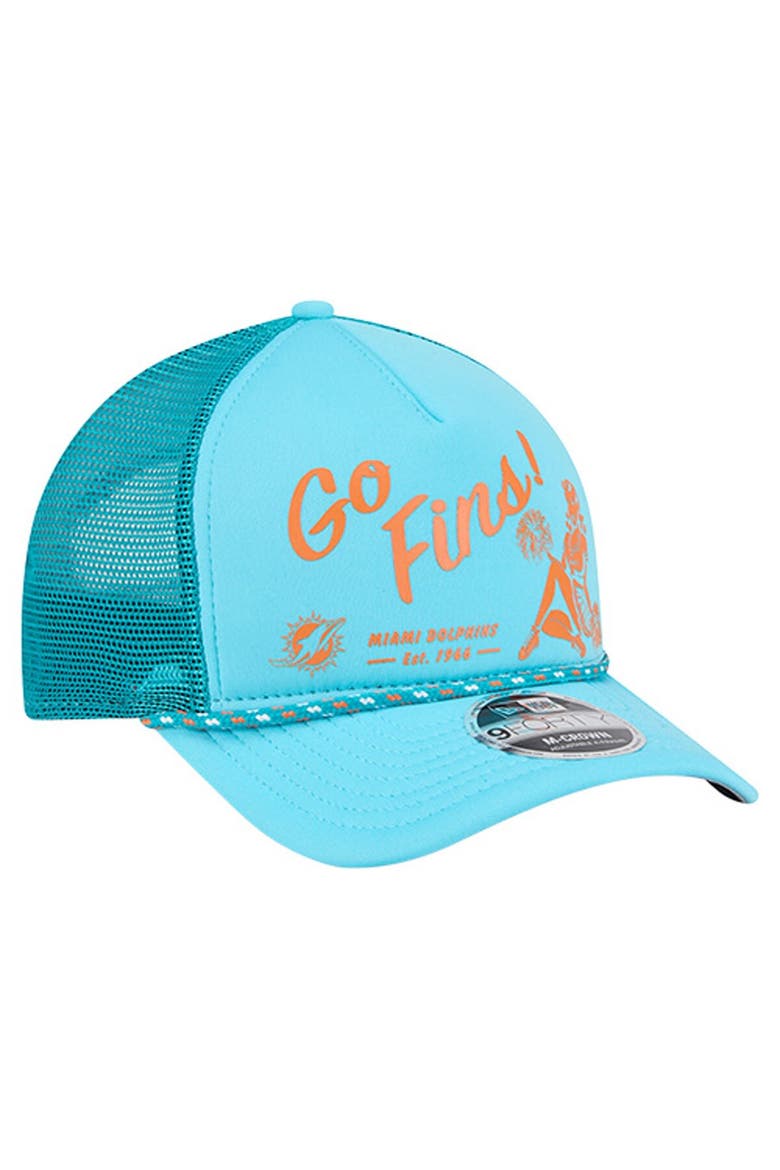 Men's New Era Aqua Miami Dolphins Gas Station 9FORTY A-Frame M-Crown Adjustable Trucker Hat, Alternate, color, Aqua