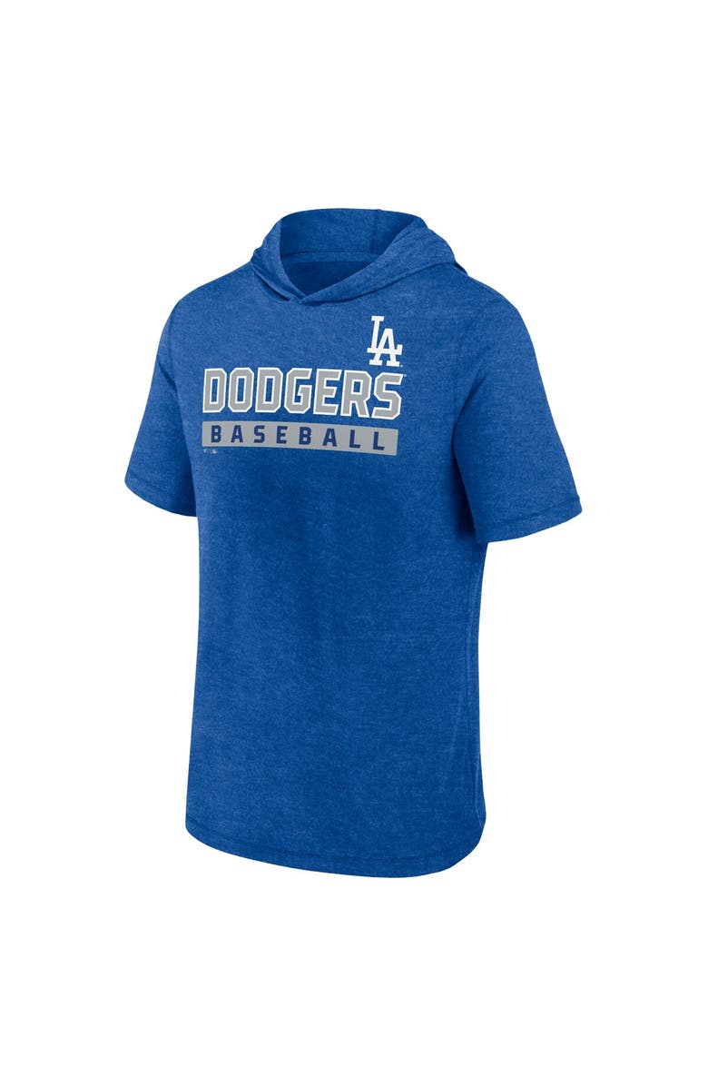 FANATICS Men's Fanatics Heather Royal Los Angeles Dodgers Push Short Sleeve Pullover Hoodie, Alternate, color, 