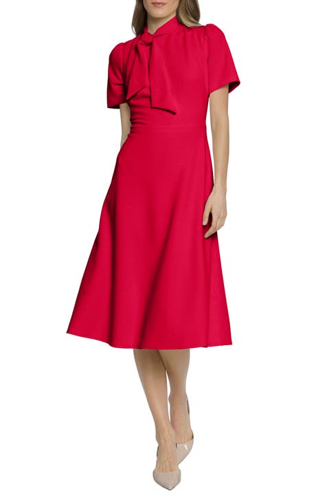 Short Sleeve Necktie Midi Dress