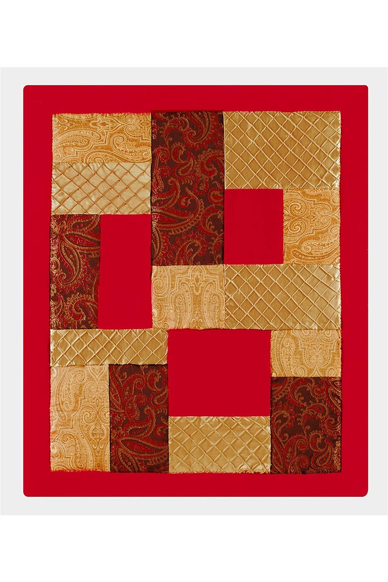 Neo Classic Crimson & Gold Paisley Patchwork 100% Cotton Quilted Christmas Throw Blanket 50" x 60", Main, color, Red