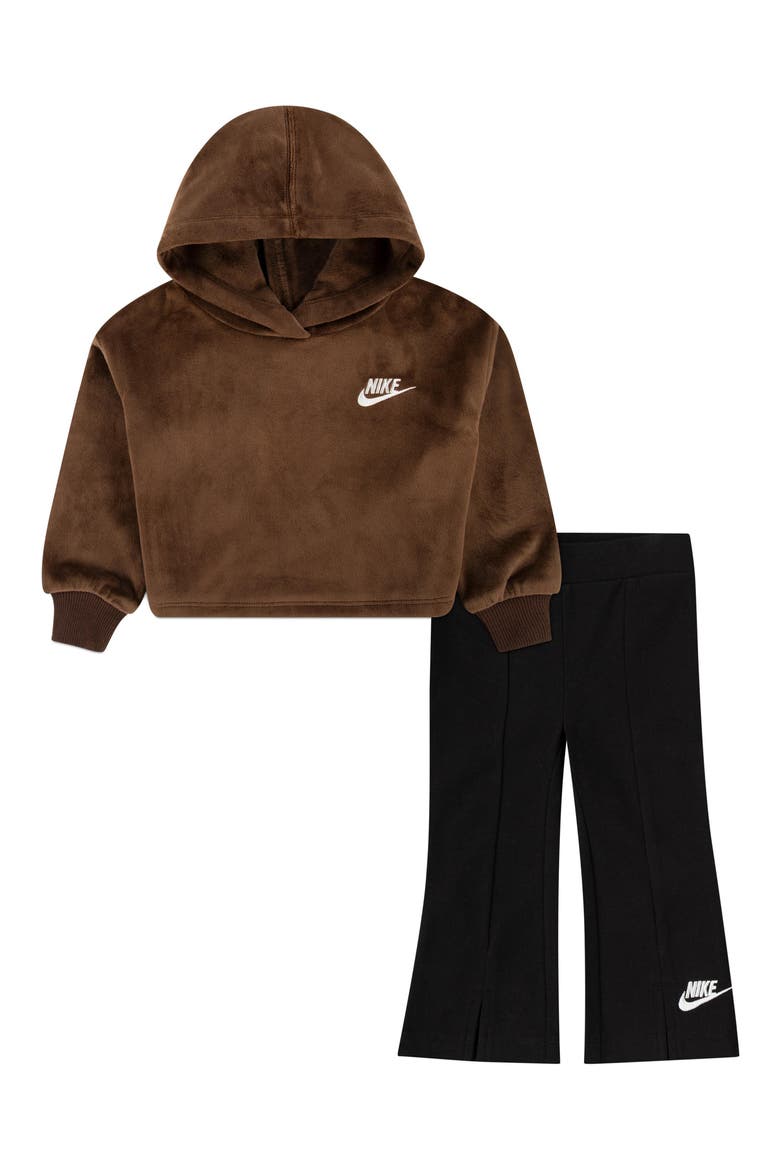 Home Swoosh Home Velour Hoodie & Flare Leggings Set, Main, color, BLACK