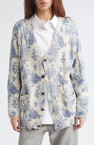 R13 Distressed Oversize Floral Linen Blend Cardigan