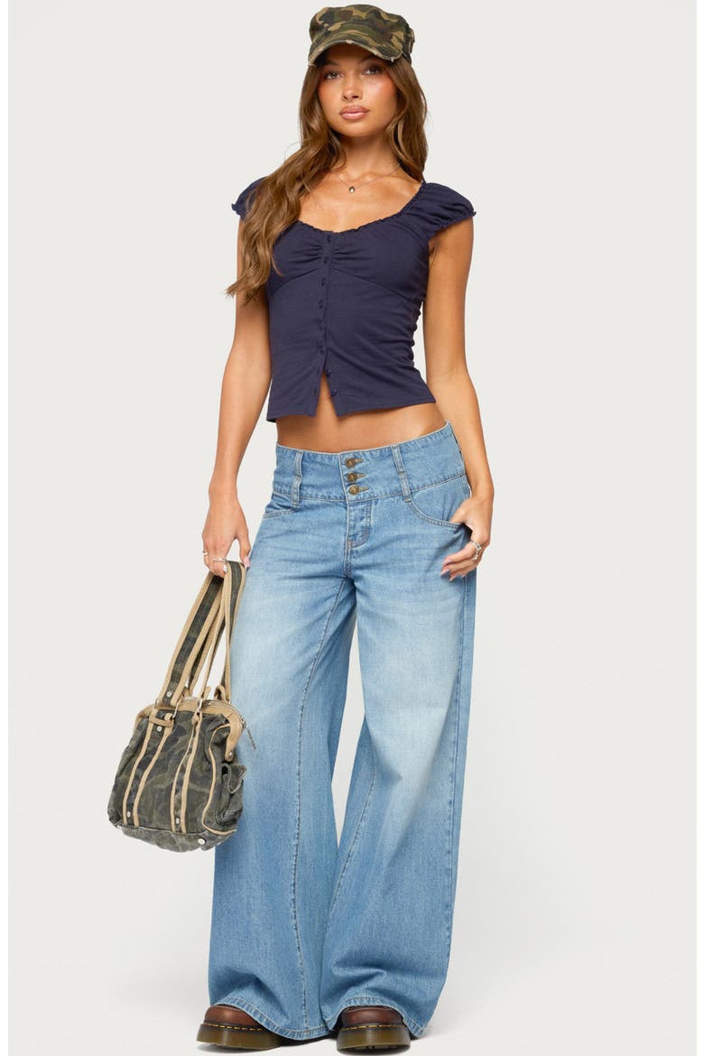 Mazzy Ruched Button Up Top, Alternate, color, NAVY
