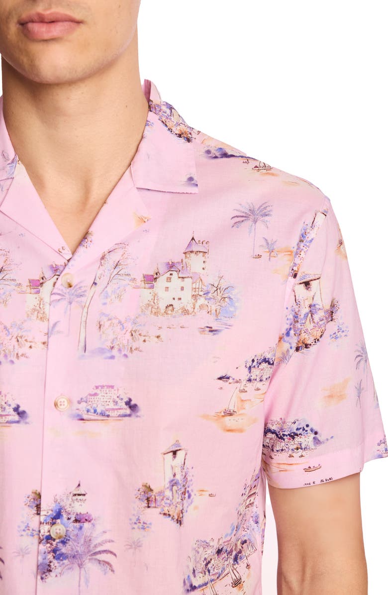 PAISLEY & GRAY Cotton Camp Shirt, Alternate, color, Pink Summer Island