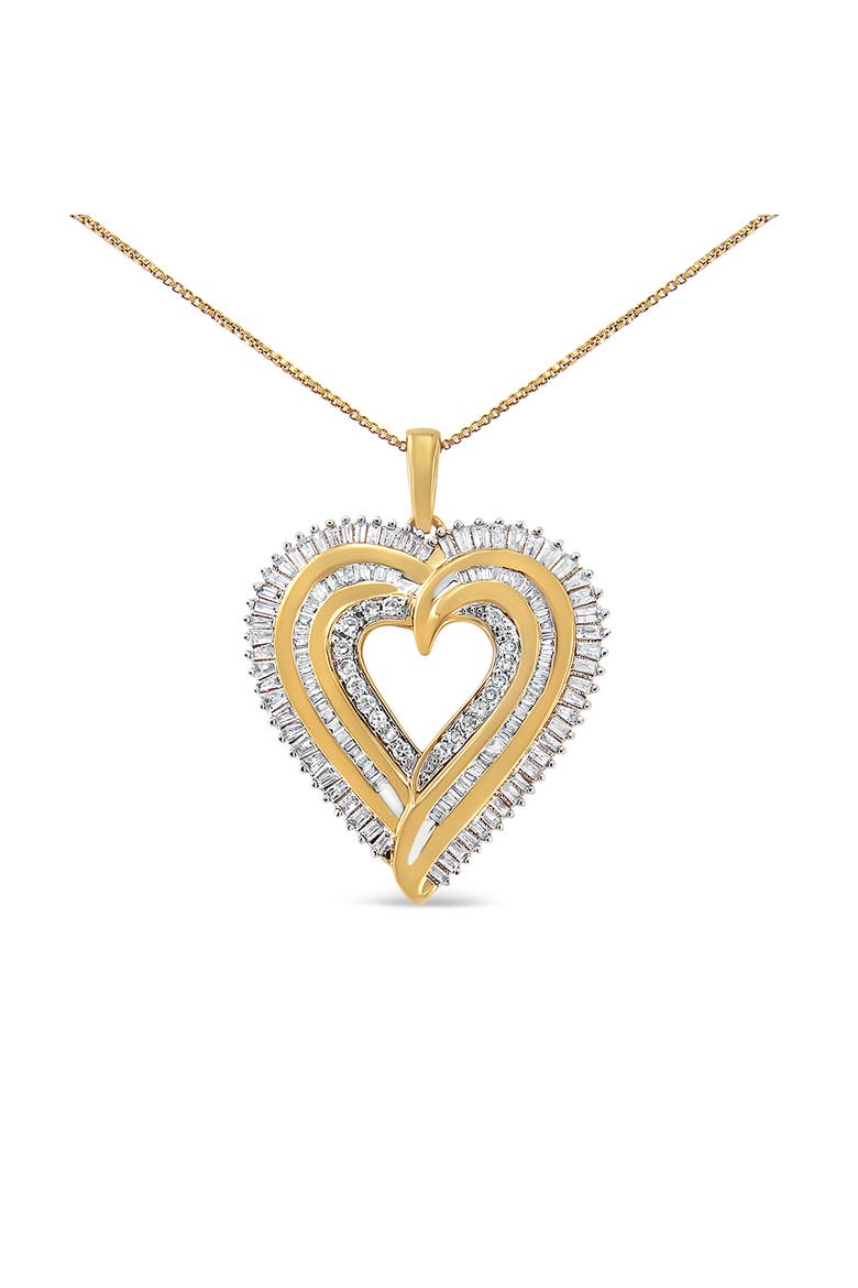 Silver 1 1/2 Cttw Baguette Diamond Composite Heart 18" Inch Pendant Necklace, Main, color, YellowWhite