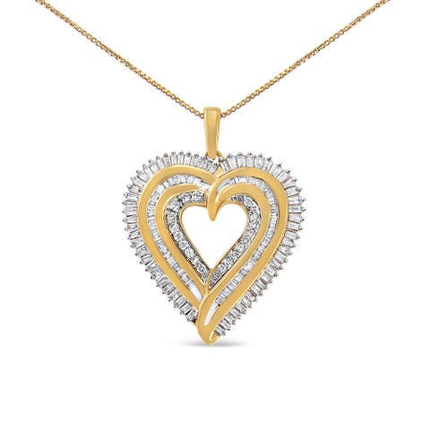 Silver 1 1/2 Cttw Baguette Diamond Composite Heart 18" Inch Pendant Necklace