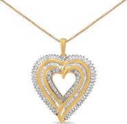 Haus of Brilliance Silver 1 1/2 Cttw Baguette Diamond Composite Heart 18" Inch Pendant Necklace