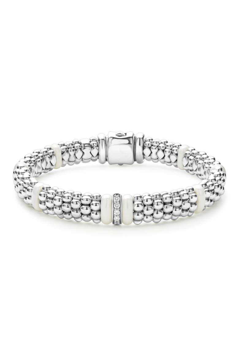 White Caviar Diamond Station Bracelet, Main, color, SILVER/ DIAMOND