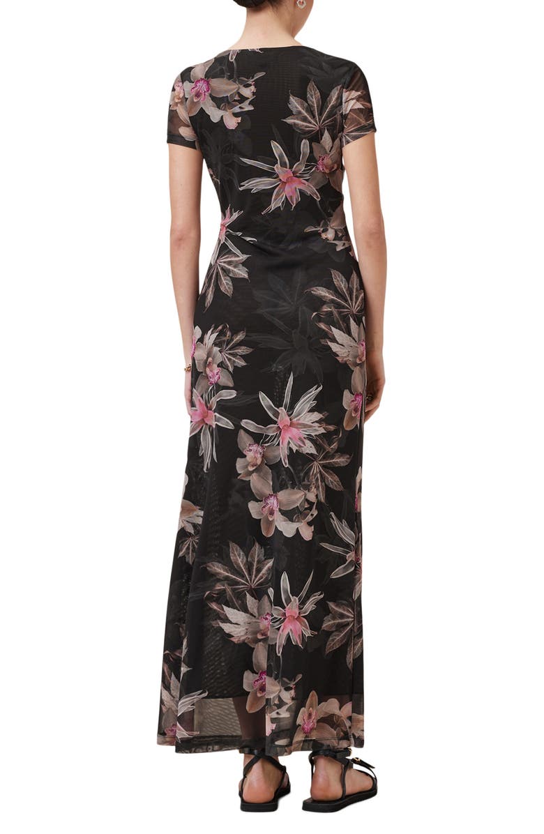 AllSaints Gabby Floral Print Mesh Maxi Dress, Alternate, color, Adena Black