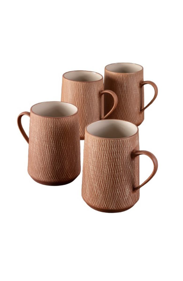 Be Home Crosshatch Mugs - Set of 4, Main, color, Rust