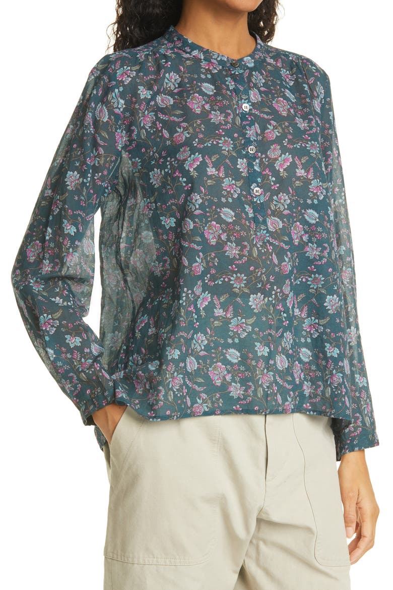 Maria Floral Print Cotton Shirt, Alternate, color, DARK GREEN