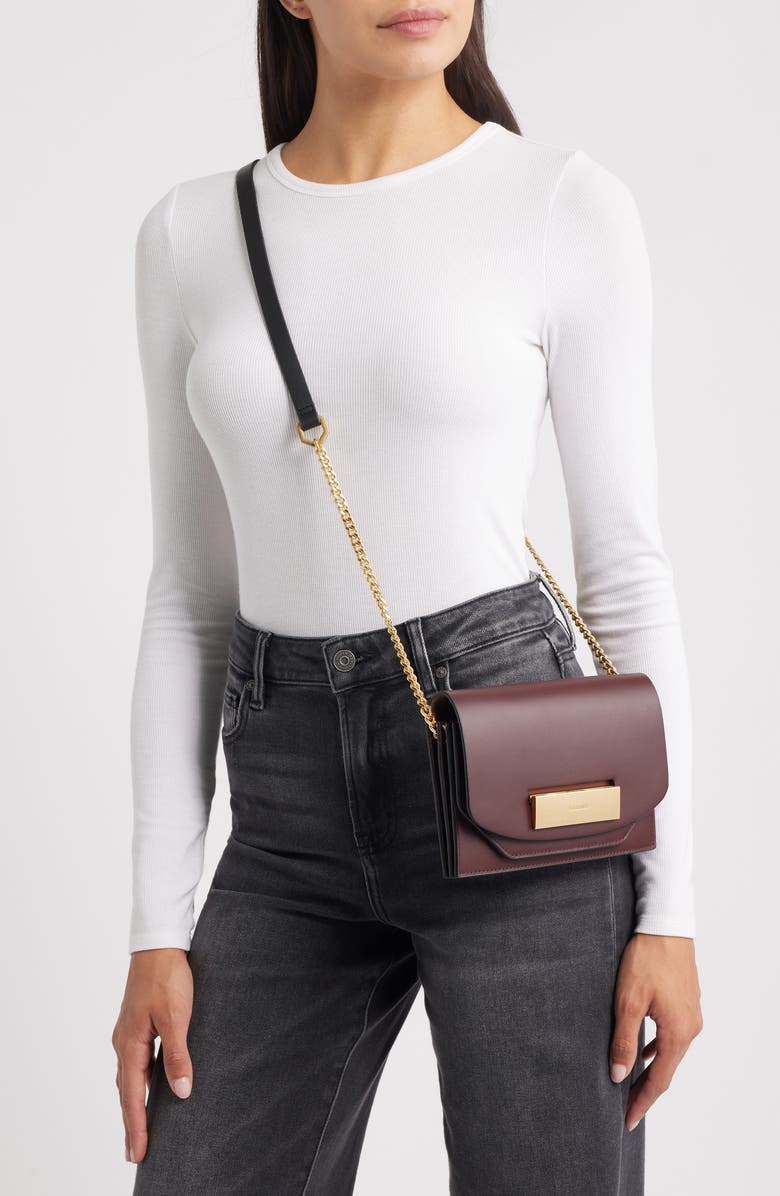 AllSaints Etta Leather Clutch, Alternate, color, Dark Red