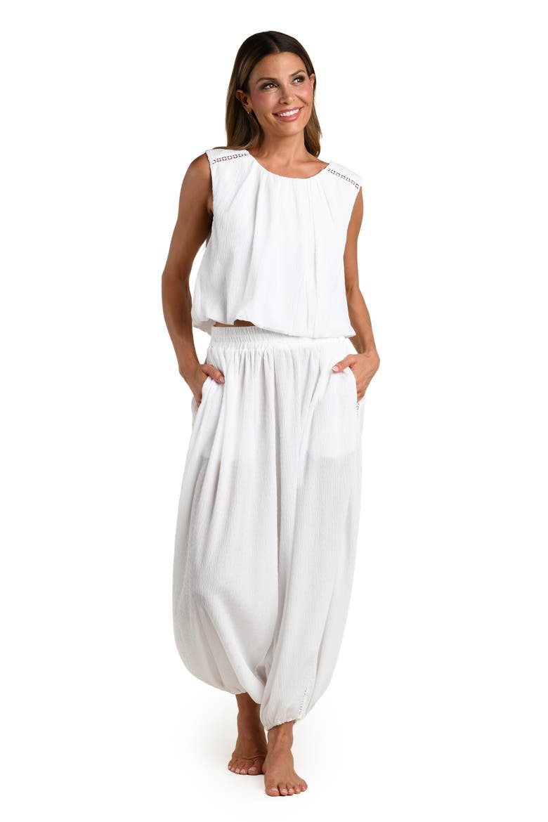 Puckered Up Sleeveless Cover-Up Top, Alternate, color, WHITE