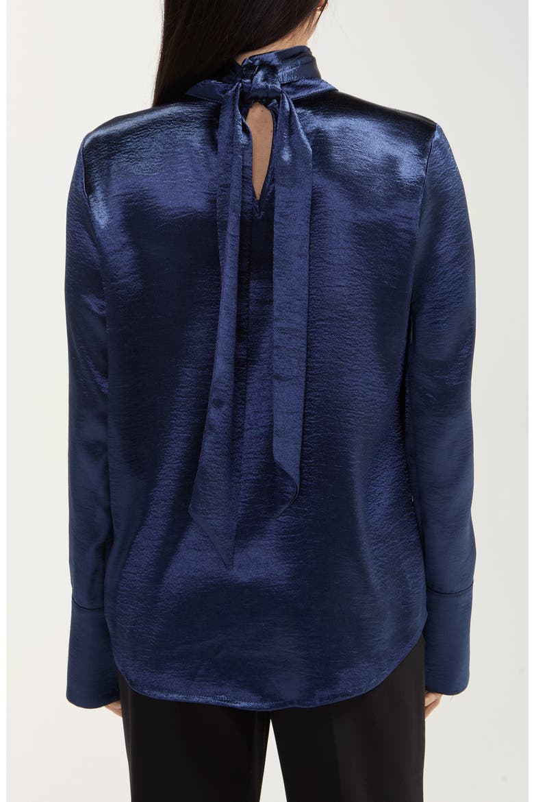 Tie Neck Textured Satin Top, Alternate, color, SAPPHRE METALLC