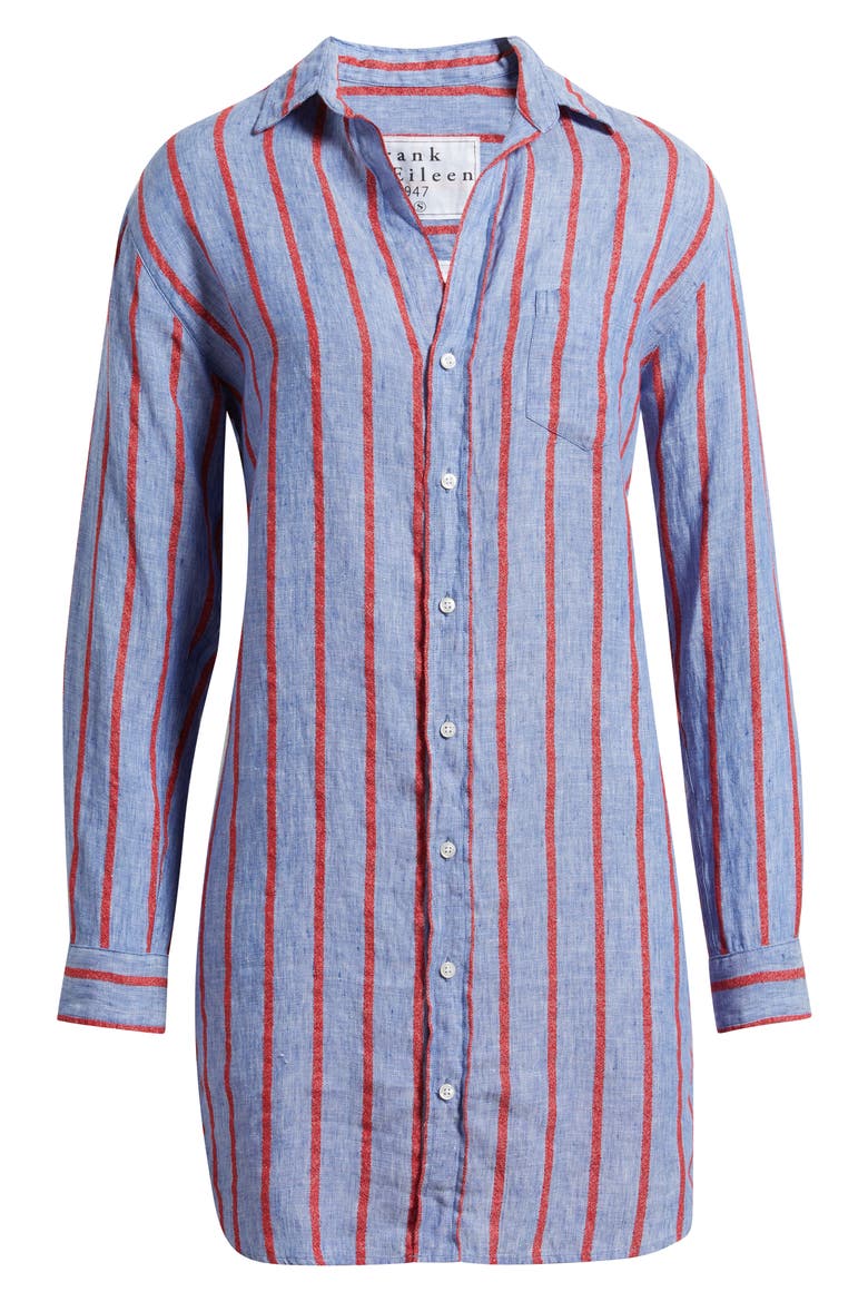 Classic Linen Shirtdress, Alternate, color, BLUE RED TEXTURED STRIPE