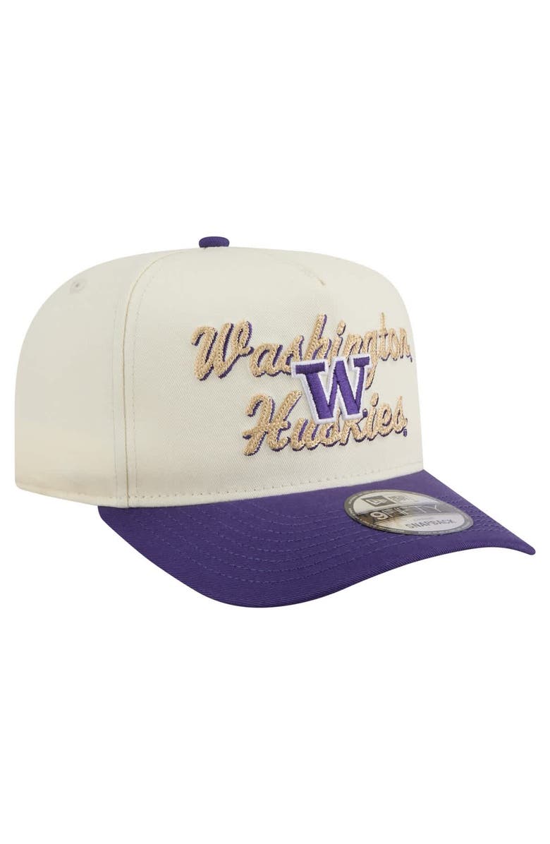 New Era Men's New Era Cream/Purple Washington Huskies Vintage Chainstitch 9FIFTY A-Frame Snapback Hat, Alternate, color, 