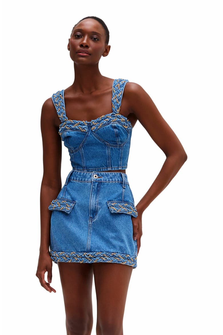 Braided Denim Mini Skirt, Main, color, DENIM