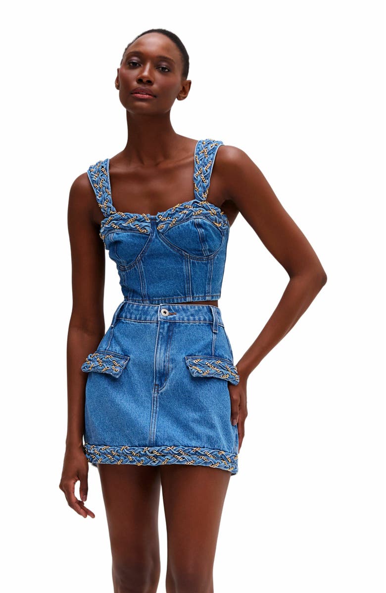 PatBO Braided Denim Mini Skirt, Main, color, 