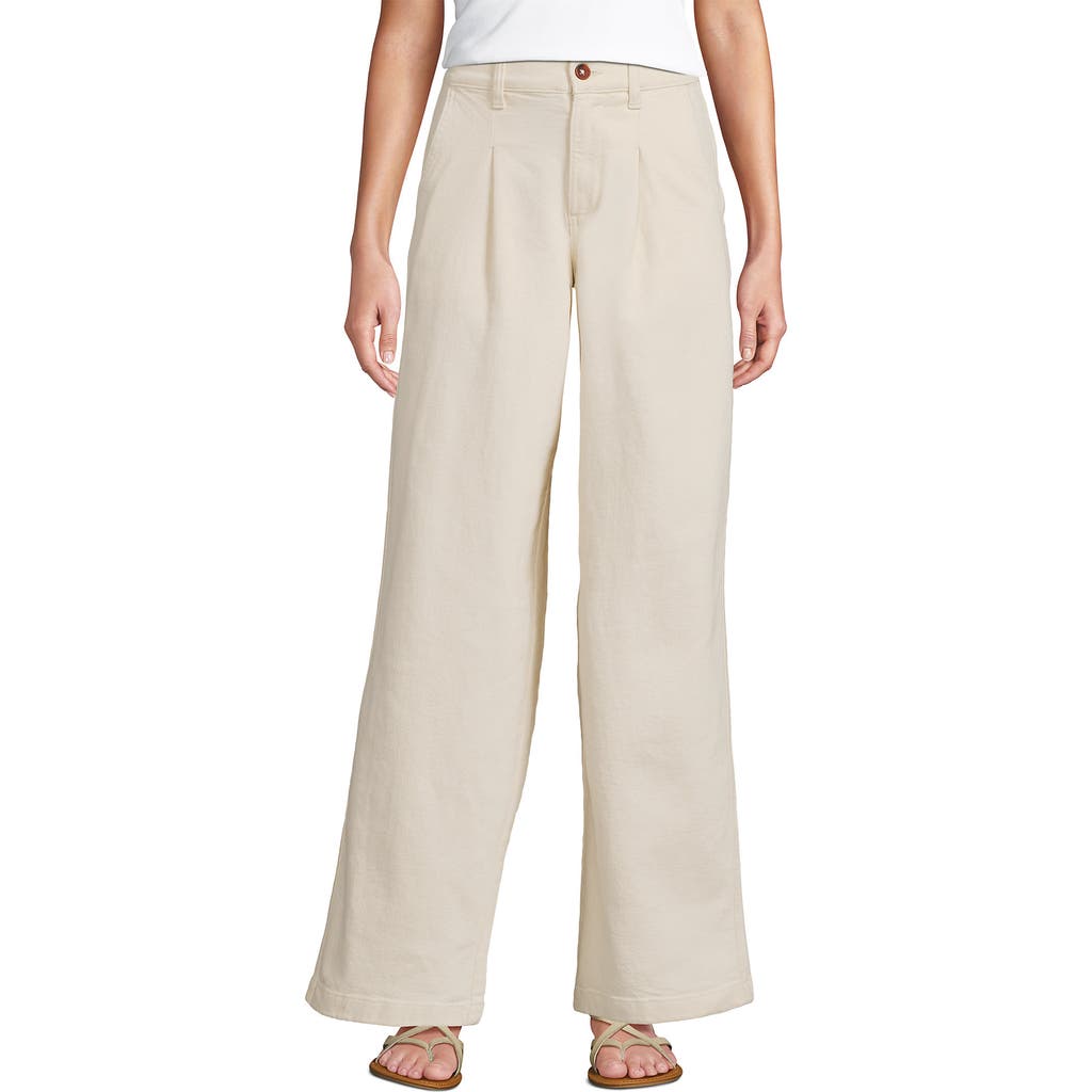 LANDS' END LANDS' END HIGH RISE SOFT DENIM PLEATED WIDE LEG TROUSERS