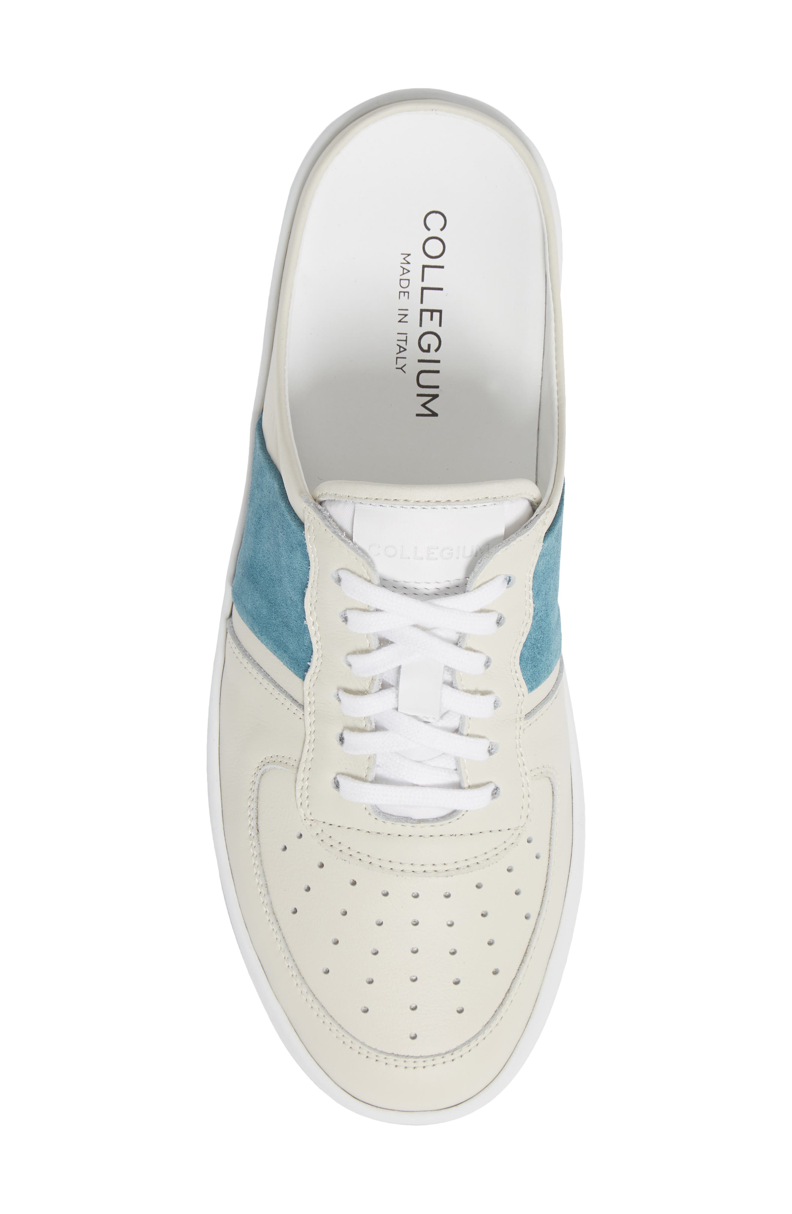 Collegium Pillar Mule, Alternate, color, White/ Aqua Blue Suede