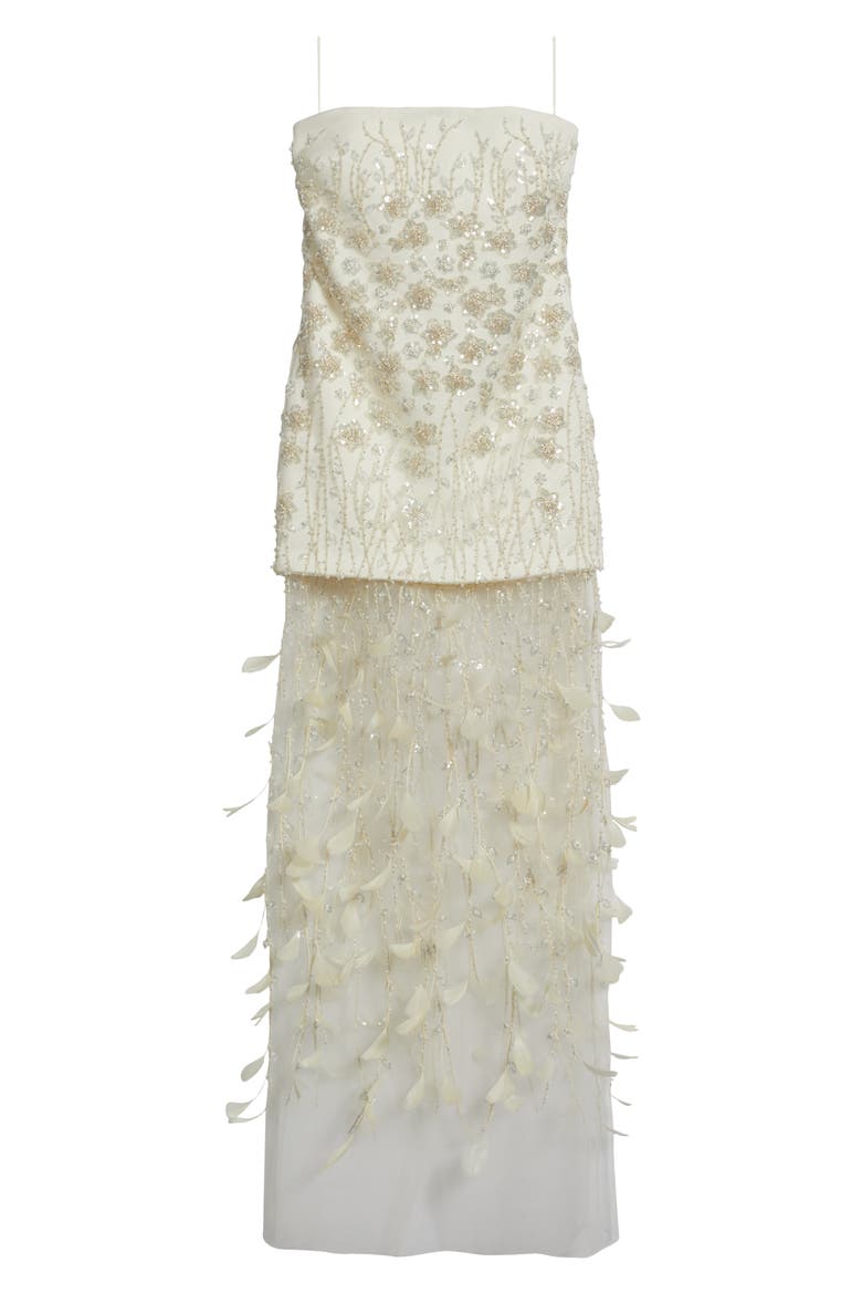 Salma Bead & Feather Strapless Gown, Alternate, color, CREAM