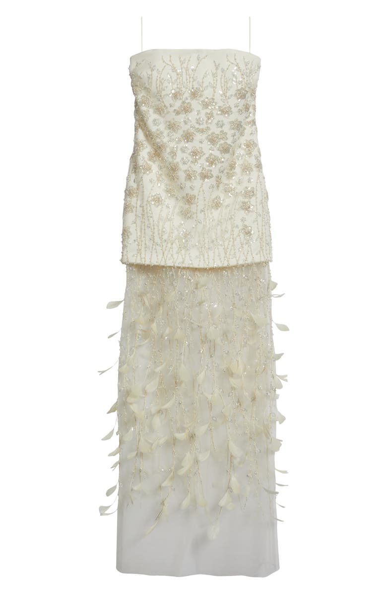 Delfi Collective Salma Bead & Feather Strapless Gown, Alternate, color, Cream