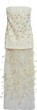 Delfi Collective Salma Bead & Feather Strapless Gown