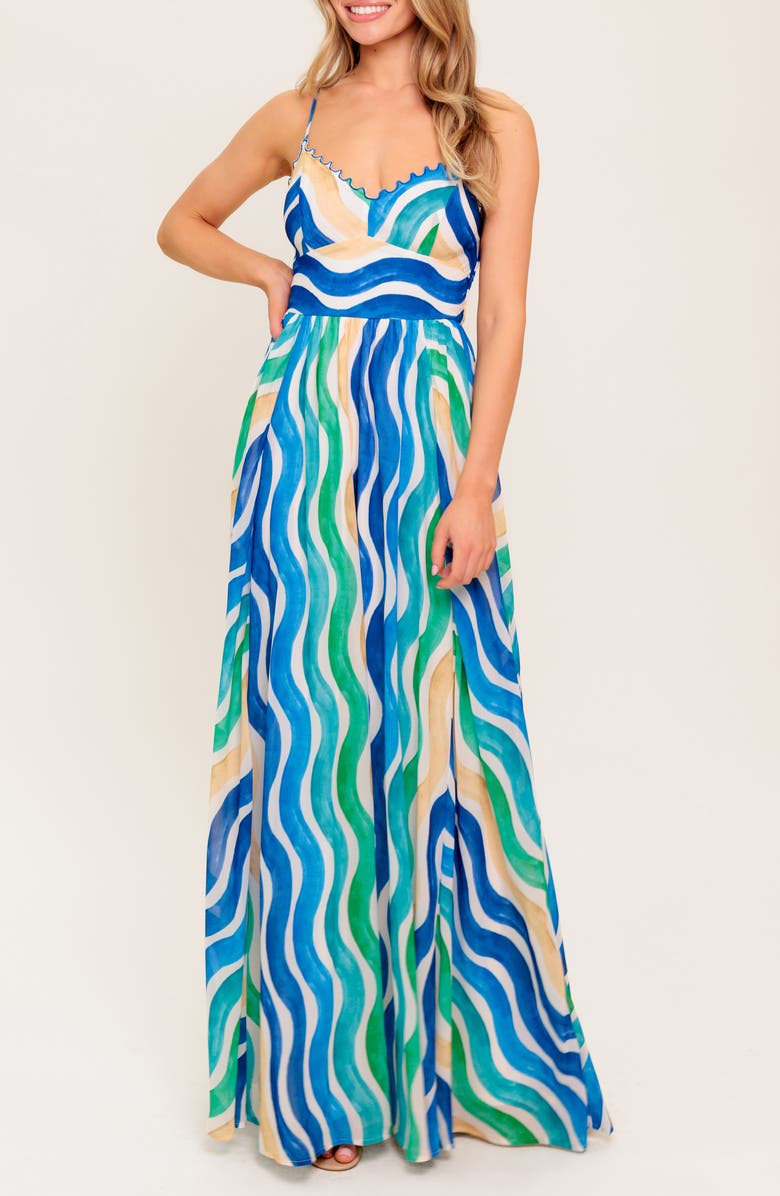 FLYING TOMATO Lettuce Edge V-Neck Maxi Dress, Alternate, color,