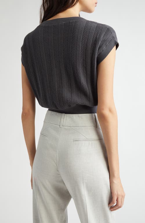 Eleventy Mixed Stitch V-neck Crop Sweater Vest In Smoke Melange Grey