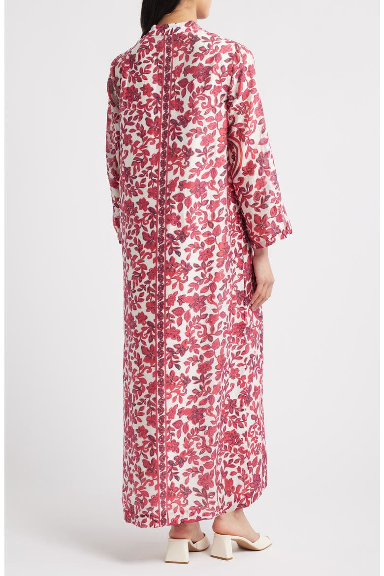 Irella Floral Mixed Print Long Sleeve Caftan Dress, Alternate, color, COCONUT