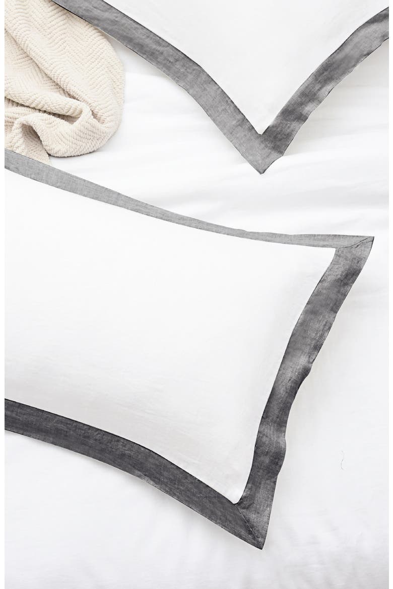Linen Border Duvet 3-Piece Set, Alternate, color, DARK GREY