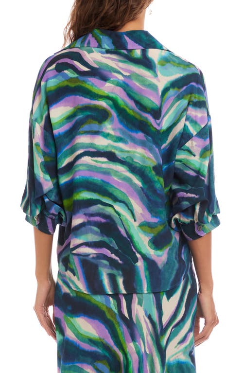 Karen Kane Abstract Print Button-up Shirt In Blue