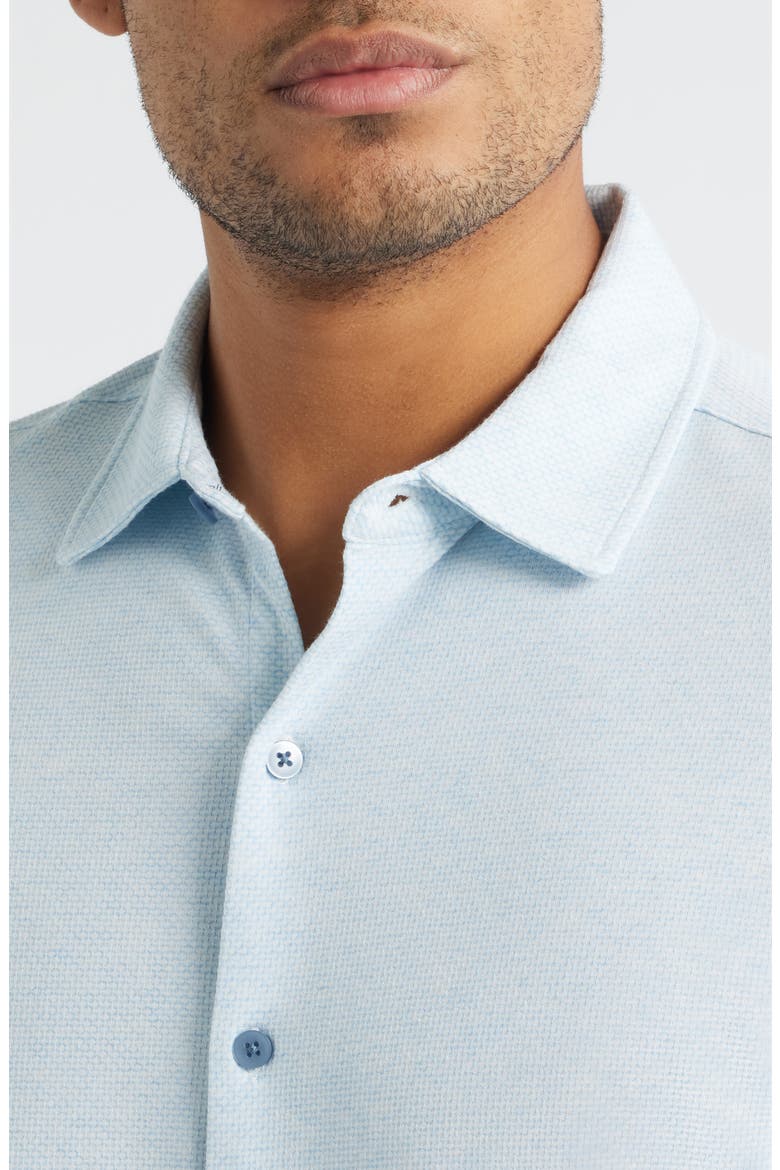 Keyes Slim Fit Microprint Short Sleeve Knit Button-Up Shirt, Alternate, color, BLUE