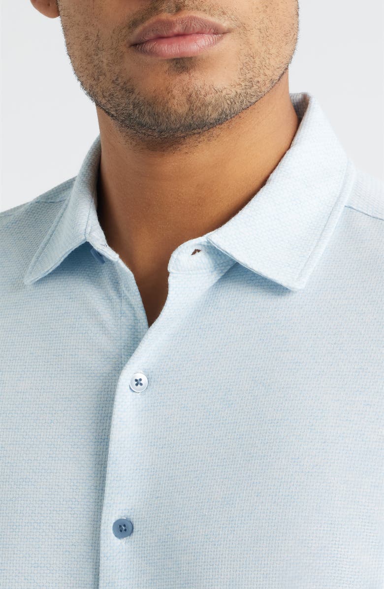 Robert Barakett Keyes Slim Fit Microprint Short Sleeve Knit Button-Up Shirt, Alternate, color, Blue