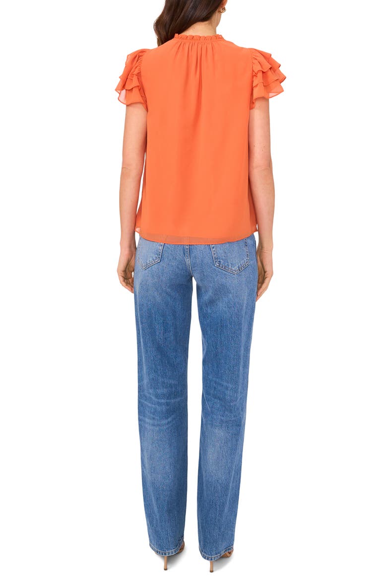 Flutter Sleeve Tie Neck Top, Alternate, color, CLAY SPICE