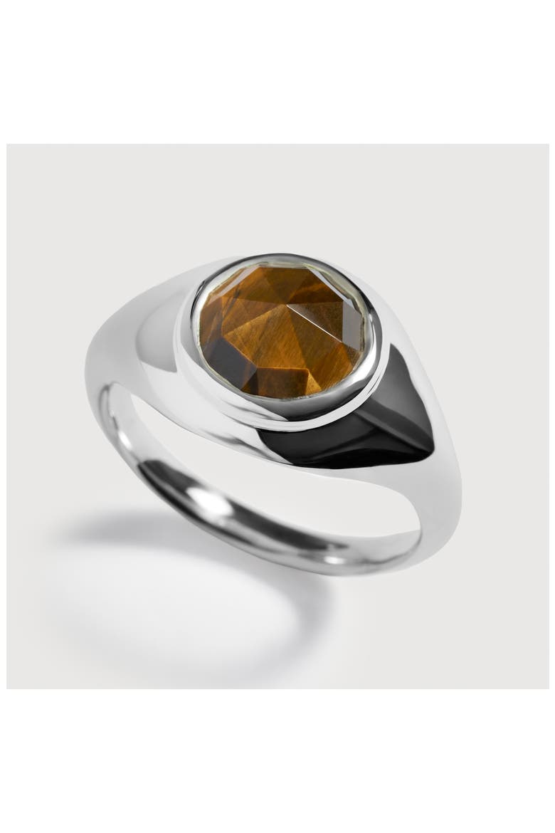 Eclipse Sterling Silver Tiger's Eye Signet Ring, Alternate, color, STERLING SILVER / TIGERS EYE