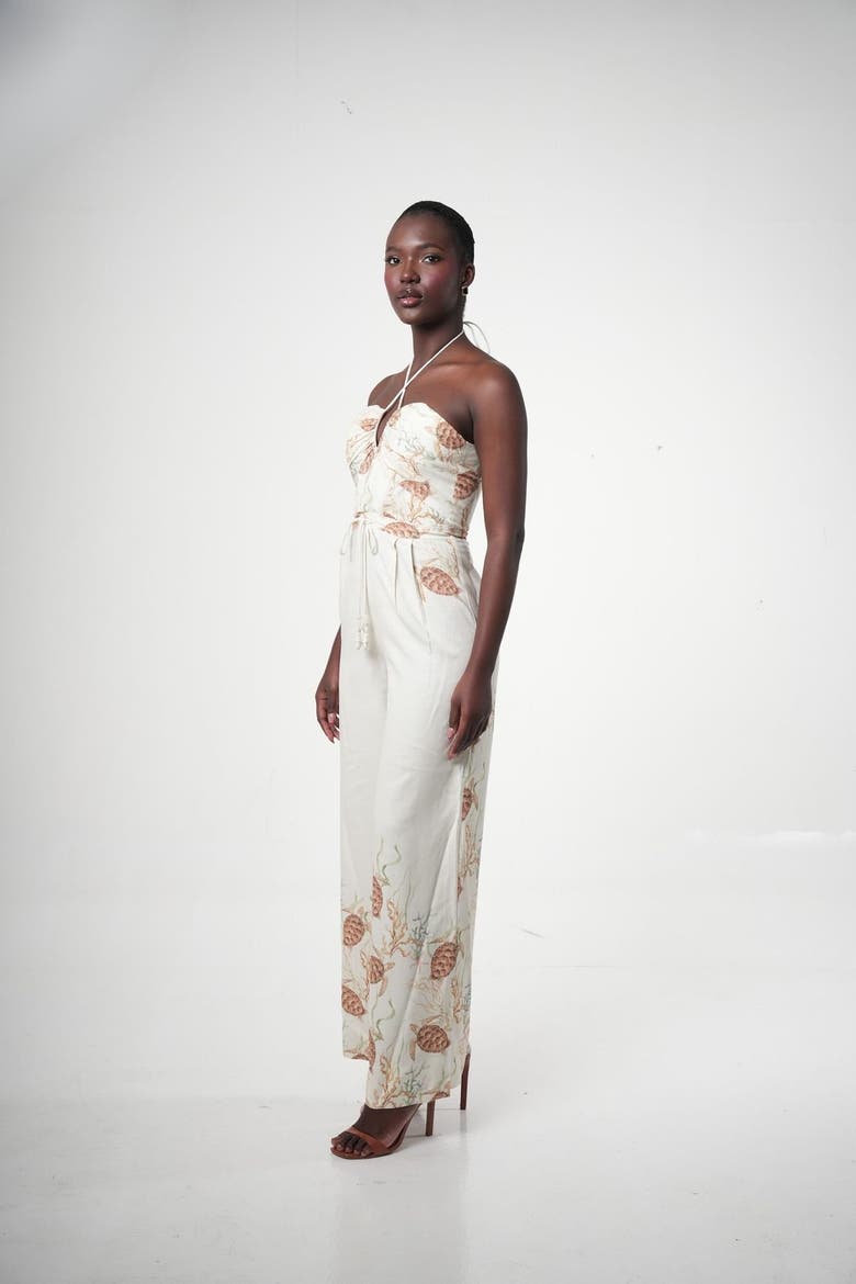 Costamar Linen-blend Halter Wide-leg Jumpsuit, Alternate, color, Ivory (off-white)