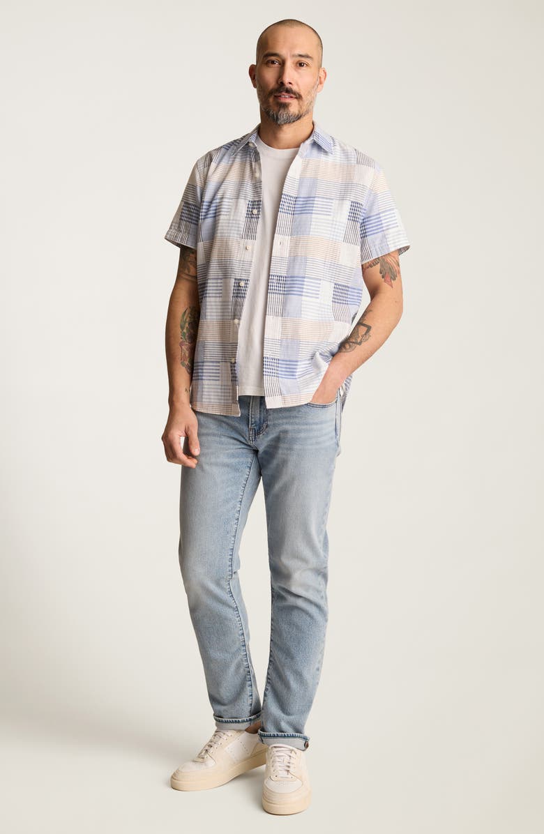 Bonobos Riviera Slim Fit Patchwork Short Sleeve Cotton Button-Up Shirt, Alternate, color, Blue Stripe Patchwork