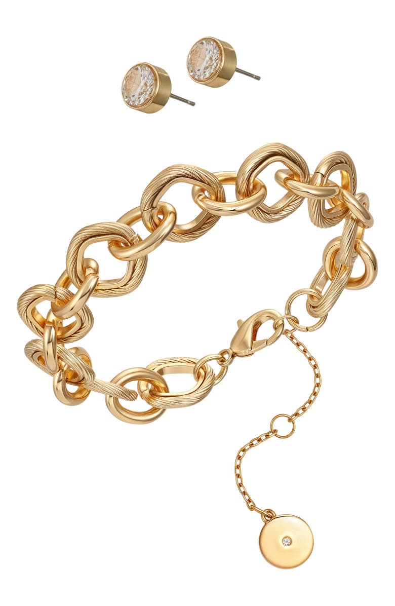 Vince Camuto Chain Link Bracelet & Cubic Zirconia Stud Earrings Gift Set, Alternate, color, Gold