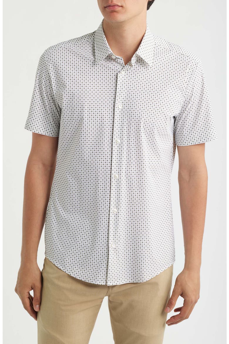 Roan Kent Slim Fit Short Sleeve Performance Button-Up Shirt, Main, color, WHITE/ GREEN