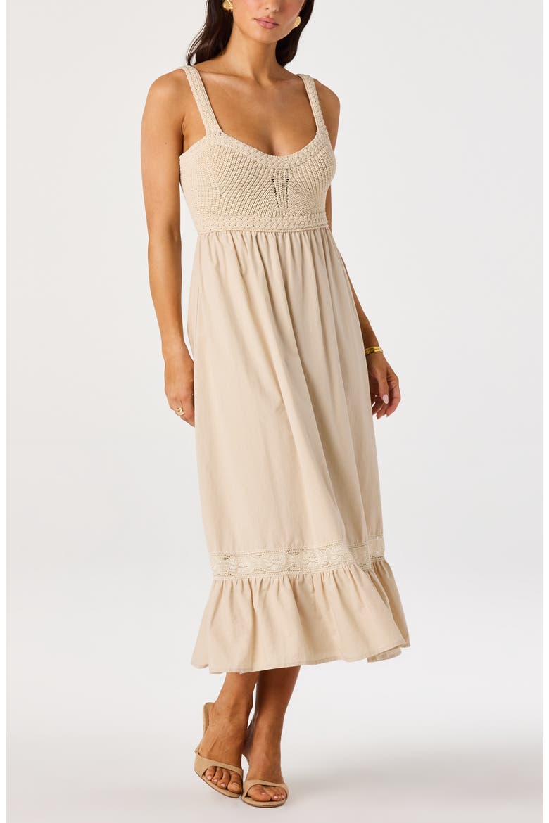 Jacquelin Mixed Media Back Cutout Midi Dress, Alternate, color, NATURAL